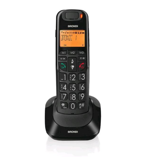 BRONDI BRAVO BRIGT TELEFONO CORDLESS DECT PER ANZIANI 3 TASTI PER CHIAMATE DIRETTE AUDIO POTENZIATO NERO